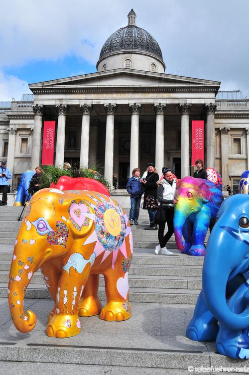 Парад Слонов в Лондоне перед Национальной галереей